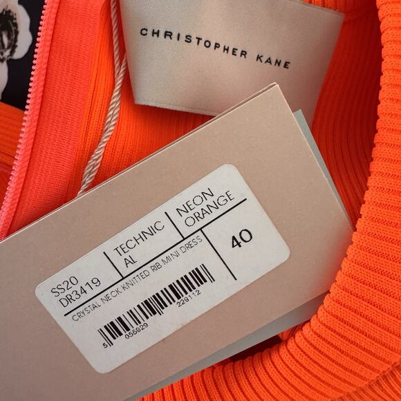 Christopher Kane SS20 Neon Orange Crystal Neck Knit Mini Dress NWT Size 40 - Picture 11 of 13